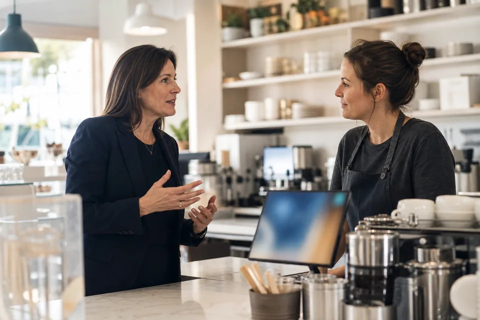 Regional manager visiting one of several cafe locations