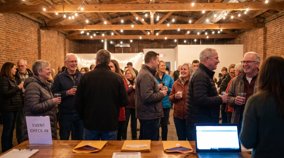 Volunteers and supporters at a nonprofit year-end fundraising event